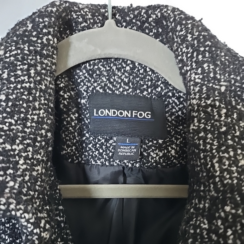 London Fog Womens Wool Blend Black And White Tweed Coat Large - Picture 2 of 11